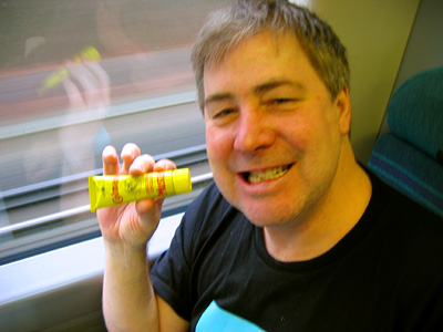 Ross modeling a tube of Colman's English mustard