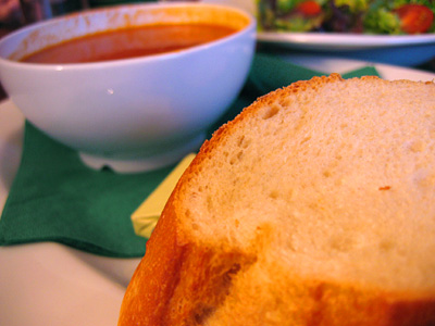 Tomato soup and bread at the Tiger Inn, East Dean