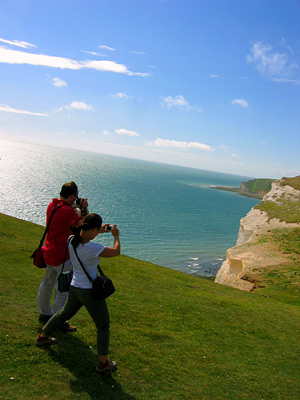 Taking pictures at Short Brow on the Seven Sisters coast path, East Sussex