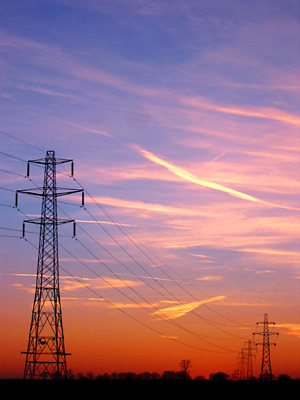 Power lines at dusk, near Little Totham, Essex
