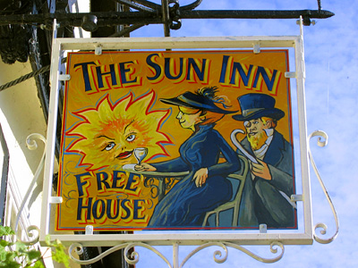 Pub sign outside The Sun Inn, Kelvedon