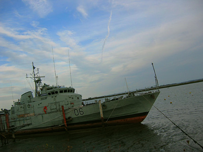 Ex-Royal Navy attack vessel at Heybridge Basin, near Maldon in Essex