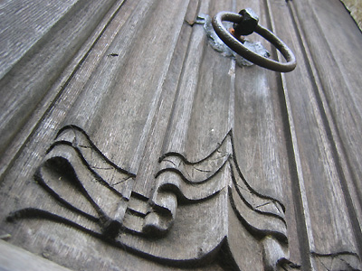 Linenfold motif on a door at the church of St Andrew and St Mary, Watton-at-Stone, Hertfordshire, England, Britain, UK