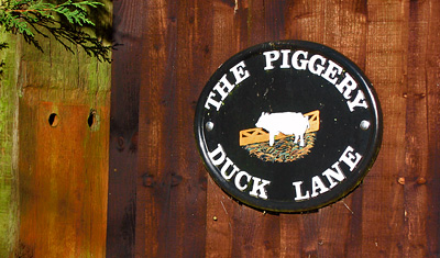 Sign for The Piggery, Duck Lane, Benington, Hertfordshire