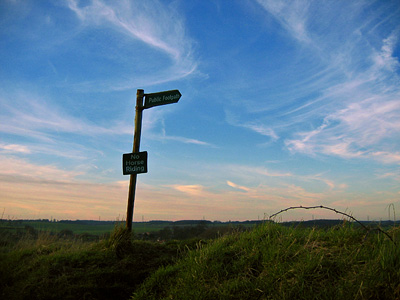 Solitary footpath sign near Walkern, Hertfordshire, February 2008