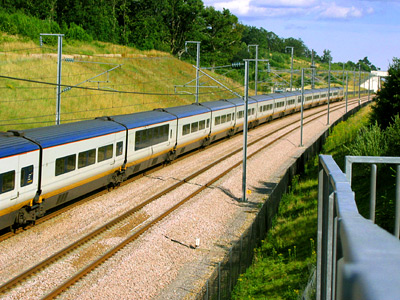A train on the London-Paris Eurostar line near Hollingbourne