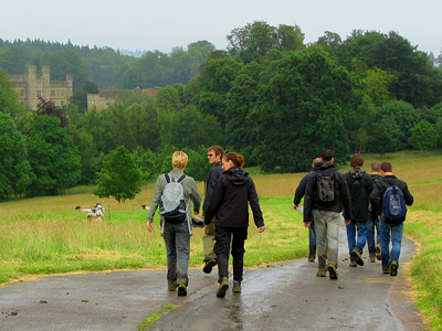 English Country Walks group at Leeds Castle on a rainy day