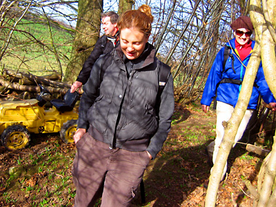 Ross, Miranda and Liz on the path through Runham Wood