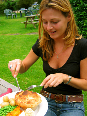 Chicken, pork, and leek pie at the Donkey and Buskins pub in Layer-de-la-Haye