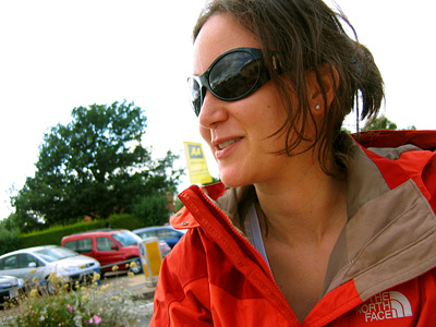 Liske in shades and rain jacket by The North Face