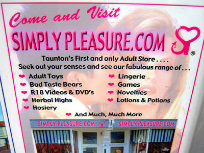 Sign advertising a sex shop in Taunton