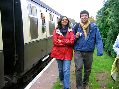 Priya and Sumeet at Dunster station on the West Somerset Railway