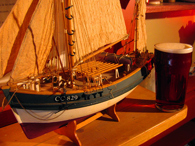 Model boat inside the Black Horse pub, Great Durnford