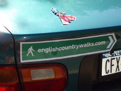 English Country Walks bumper sticker, close up