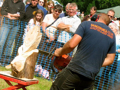 Wood sculptor with chainsaw at Chilterns Countryside Fair, Ashridge Estate