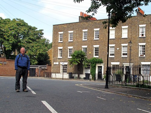 Jeremy in the back streets of Lambeth. This was St Mary's Gardens. We're around the corner from The Ship here.